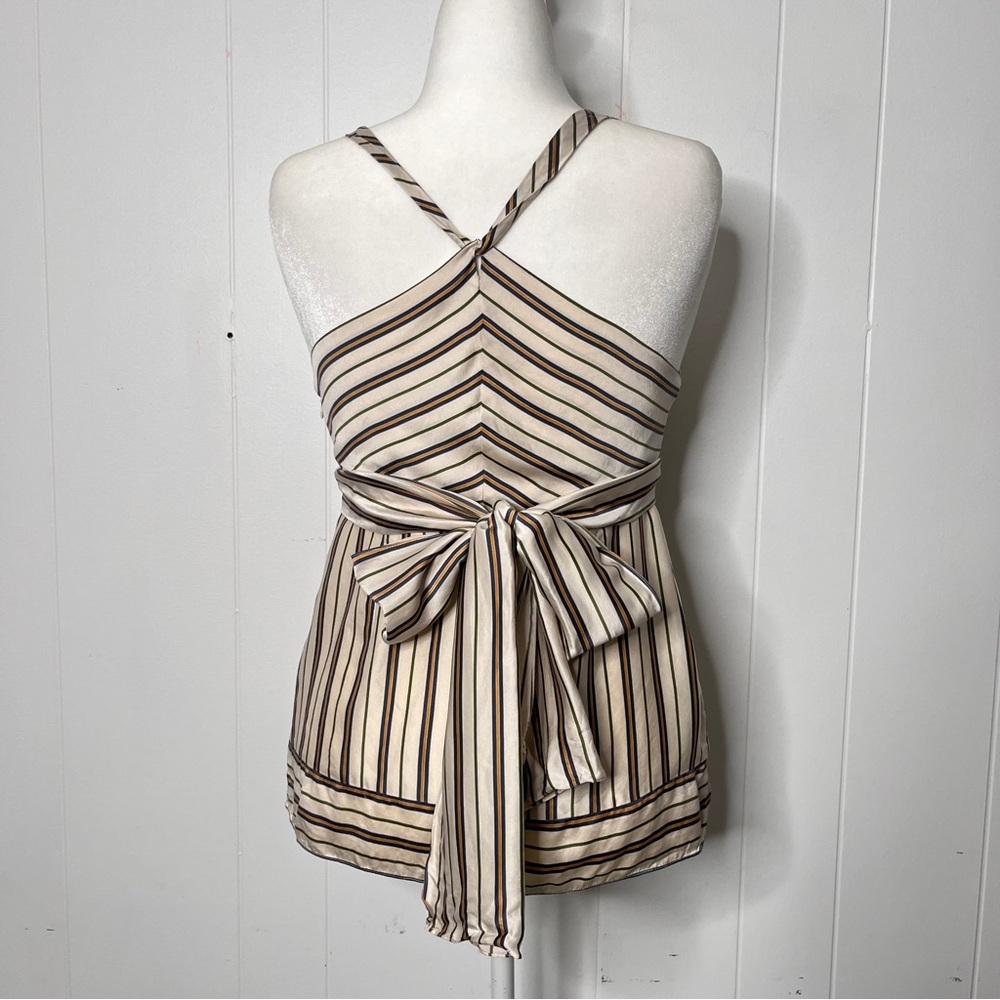 BCBGMaxAzria Cream and Brown Striped Silk Camisole - Picture 5 of 12